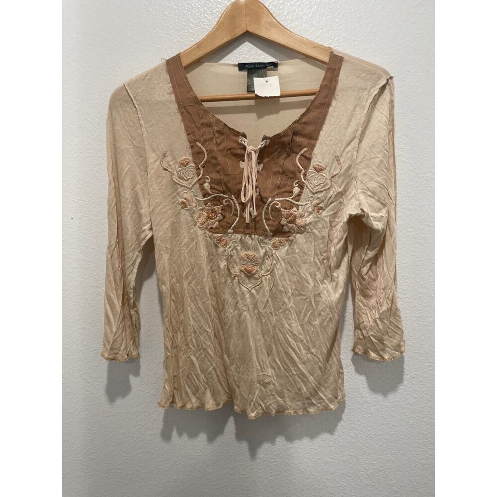 Vintage Heart Moon Star Juniors Top Large Floral Embroidered Deadstock Boho Y2K